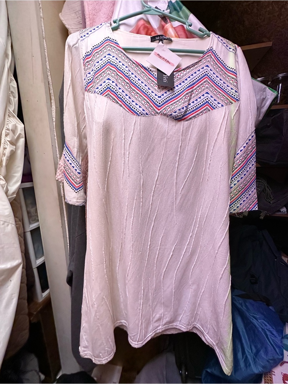 Ivory Embroidered Yoke Tunic Top - Unknown Brand